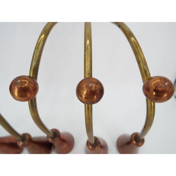 Pair of Vintage MCM 3-Arm Brass and Copper Modernist Candelabras - Picture 9 of 16